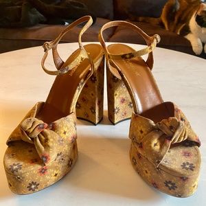 Saint Laurent Bianca Knot Floral Print Platform Sandal